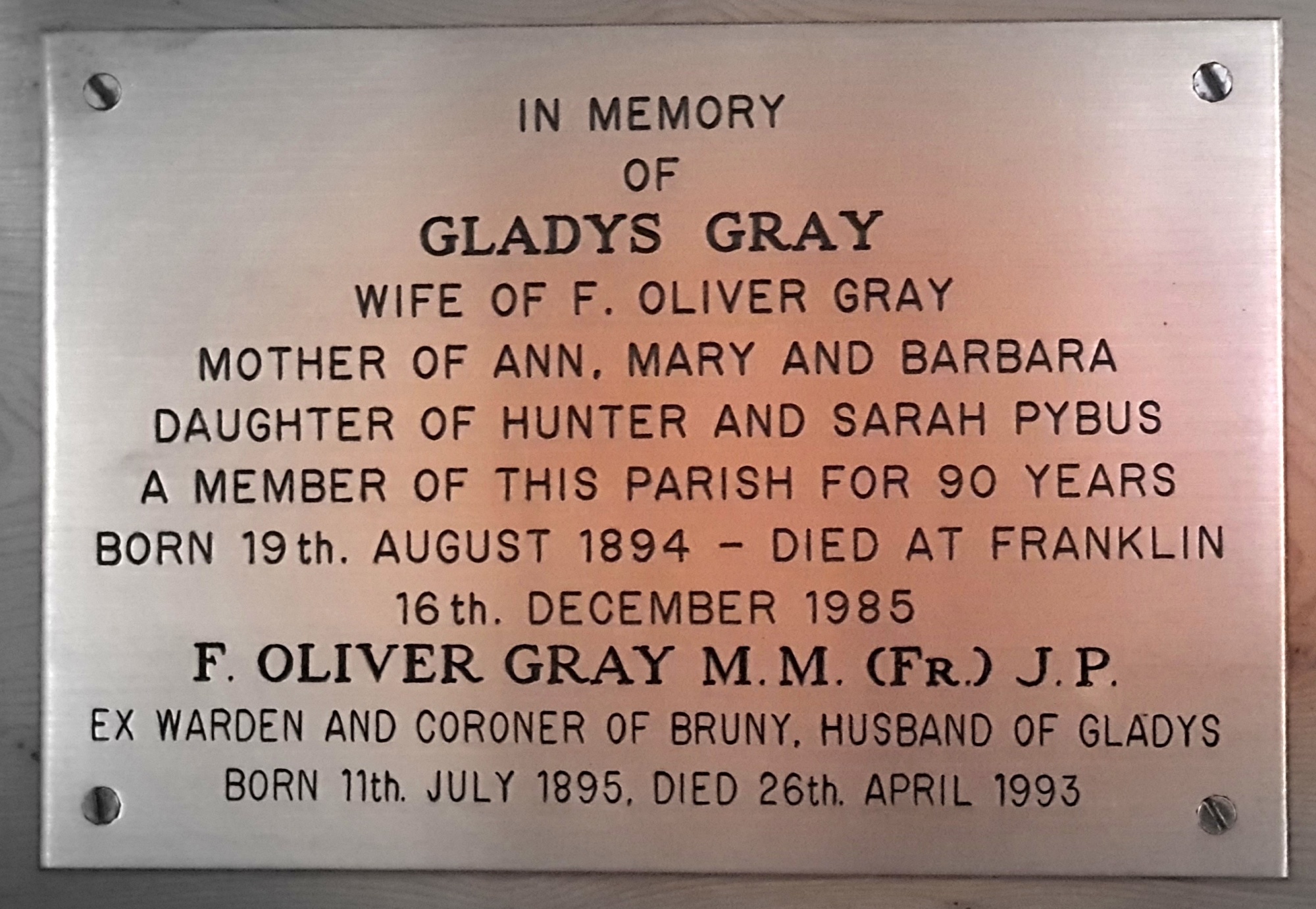 Gray, plaque